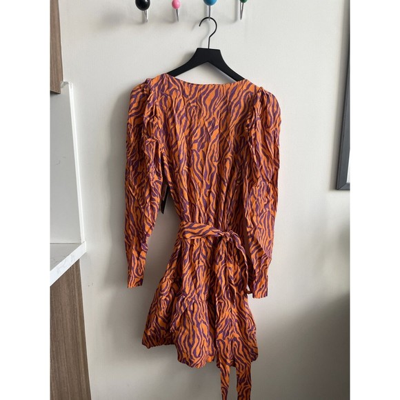 ROTATE Birger Christensen Zebra-Print Twill Wrap Mini Dress Size 36 S NWT - Picture 8 of 12